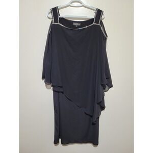 Glamour‎ Nights Dress Womens 16W Black Rhinestone Cold Shoulder Capelet